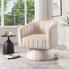 Beautyolove Modern Beige Velvet Upholstered Comfy Swivel Barrel Chair with Tufted Back and Solid Wood Base - 2 of 4