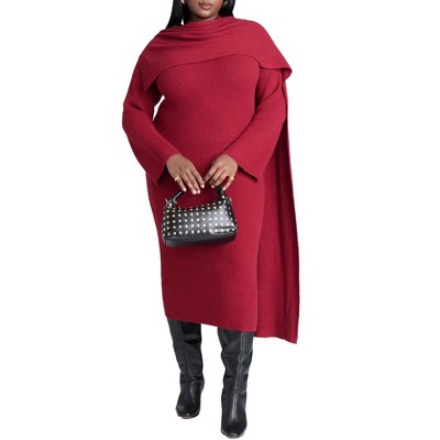 ELOQUII Women's Plus Size Scarf Sweater Dress