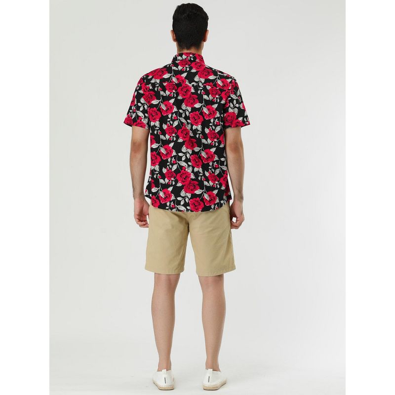 Lars Amadeus Men's Summer Floral Print Short Sleeve Button Down Beach Hawaiian Casual Shirt, 5 of 7