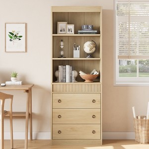 70.8" Tall Bookshelf with 3 Drawers, 2-Tier Open Bookshelves Standing Book Cabinet with for  Living Room Office - 1 of 4