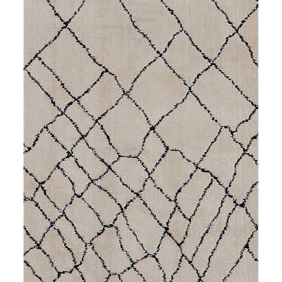 Ivory and Black Rectangular Synthetic Area Rug, 2' x 3'