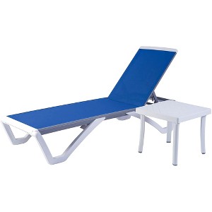 Kozyard Alan Adjustable Patio Chaise Lounge Chair with Table– Full Flat Reclining Aluminum Frame with Durable Resin Legs - 1 of 4