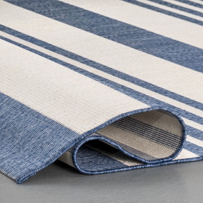 Coastal Charm Blue Stripe Synthetic 52" Outdoor Rug