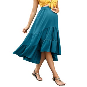 Clearlove Women's High Waist Floral Print Maternity Dress Maxi Skirt Flowy Swing A Line Long Skirts - 1 of 4