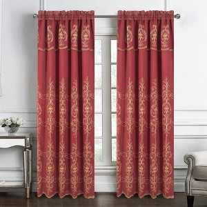 RT Designers Collection Jayla Stylish & Premium Embroidered Curtain Panel 54" x 90" Burgundy - 1 of 4