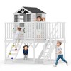 Outdoor Wooden Playhouse with Climbing Wall, 2 Story Wooden Playhouse with Step Ladder, Elevated Modern Cedar Playhouses Kids - 2 of 4