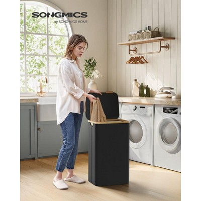 Ink Black Collapsible Bamboo Upright Hamper with Lid