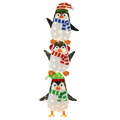 Tangkula 6 FT Christmas Lighted 3 Stacked Penguins Decoration Xmas Penguins with 156 Warm White Lights Hats & Scarves Zip Ties Holiday Display