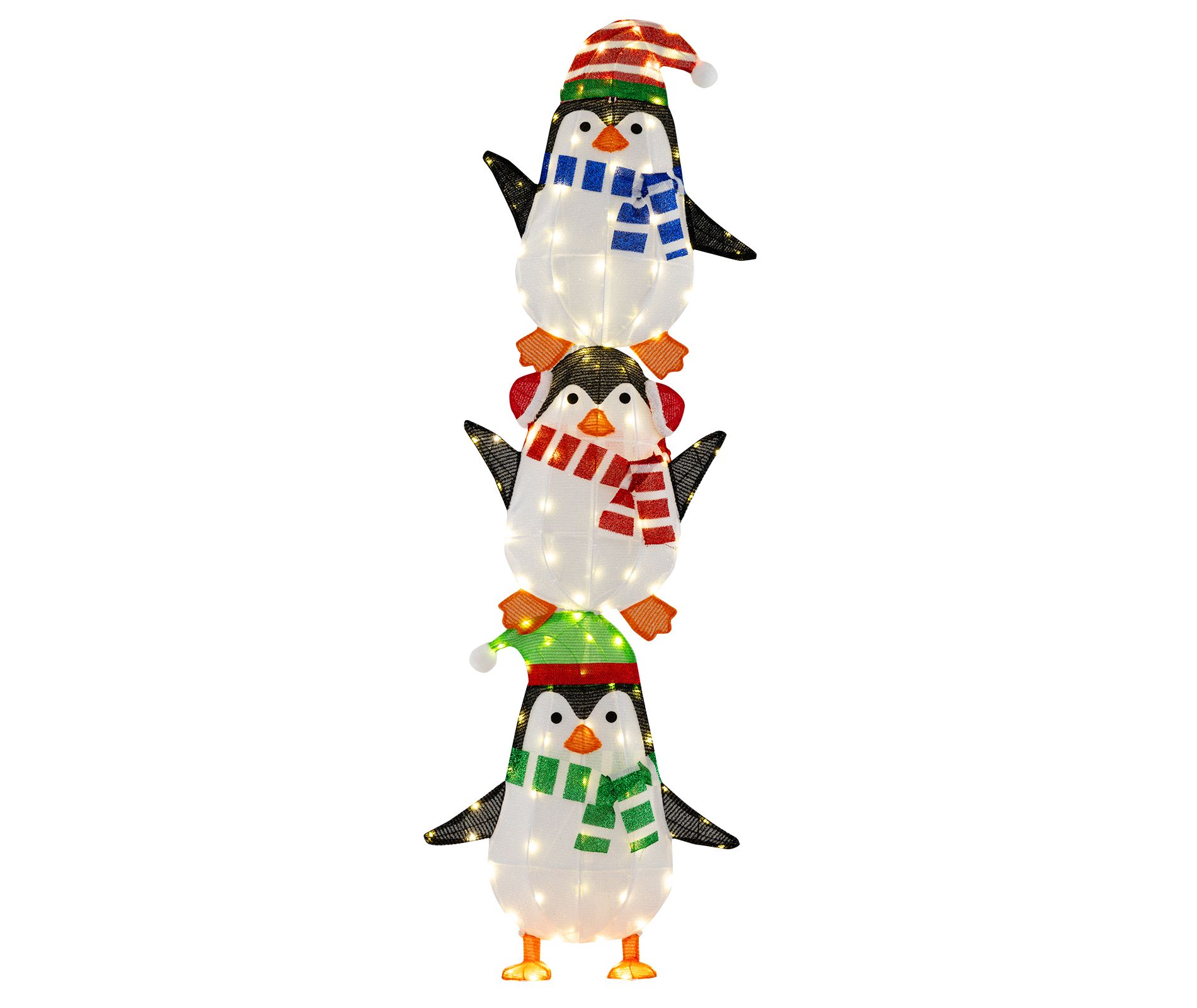 Tangkula 6 FT Christmas Lighted 3 Stacked Penguins Decoration Xmas Penguins with 156 Warm White Lights Hats & Scarves Zip Ties Holiday Display
