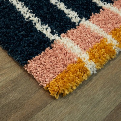 Navy and White 5' x 7' Shag Kids' Area Rug