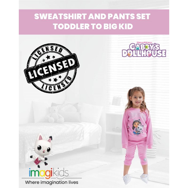 Dreamworks Gabby's Dollhouse Pandy Paws Girls Fleece Sweatshirt and Pants Set Little Kid to Big Kid, 2 of 8