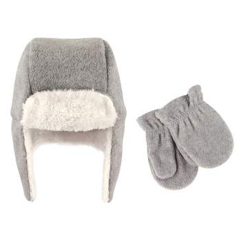 Hudson Baby Toddler Fleece Trapper Hat and Mitten 2pc Set, Heather Gray