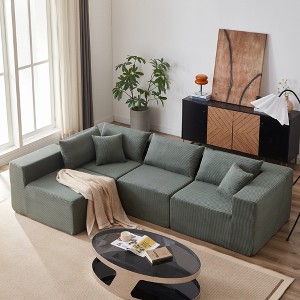 104" Modular Corduroy L-Shaped Sectional Sofa, Oversized Floor Couch with Wide Seats, No Assembly Required, Minimalist Style - 1 of 4