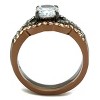 Slickblue Two-Tone Stainless Steel Women's Ring with IP Black & Coffee Finish and Clear CZ, Size 5-10 - 3 of 4