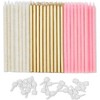 Blue Panda 48 Pack Metallic Glitter Long Thin Birthday Cake Candles in Holders, Birthday Party Decoration Celebration Supplies, 5" - 3 of 4