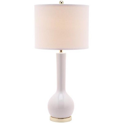 Mae Long Neck Ceramic Table Lamp in Light Grey with Off-White Shade