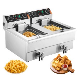 3000W Dual-Tank Commercial Deep Fryer, 2×11.6Qt Stainless Steel Electric Countertop Fryer with Timer & Temp Control - 1 of 4