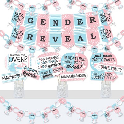 Big Dot of Happiness Baby Gender Reveal - Banner and Photo Booth Decorations - Team Boy or Girl Party Supplies Kit - Doterrific Bundle