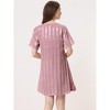 cheibear Women's Short Sleeve Mini length Striped Pajama Dress - 3 of 4