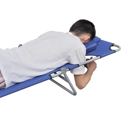 Blue Folding Chaise Lounger with Cushions and Steel Frame
