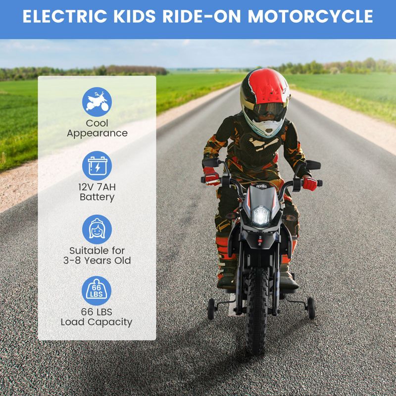 Costway 12V Licensed Aprilia Kids Ride On Motorcycle Electric Dirt Bike with Light & Music, 5 of 11