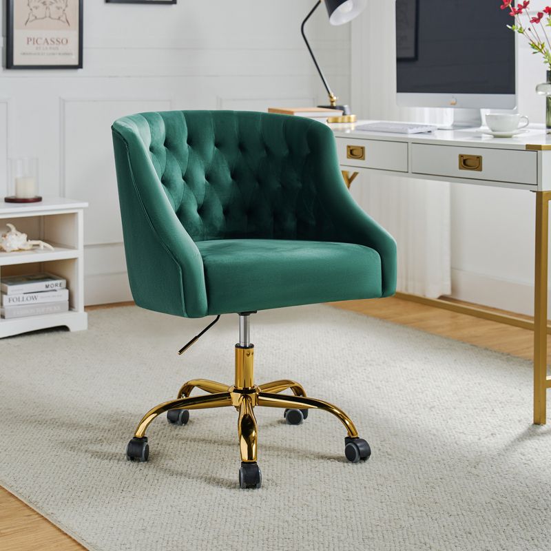 Anika Velvet Height-adjustable Swivel Task Office Chair with Button-tufted Back and Gold Base | Karat Home, 3 of 14