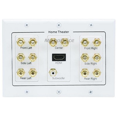 White 3-Gang 7.1 Surround Sound Wall Plate with HDMI and RCA