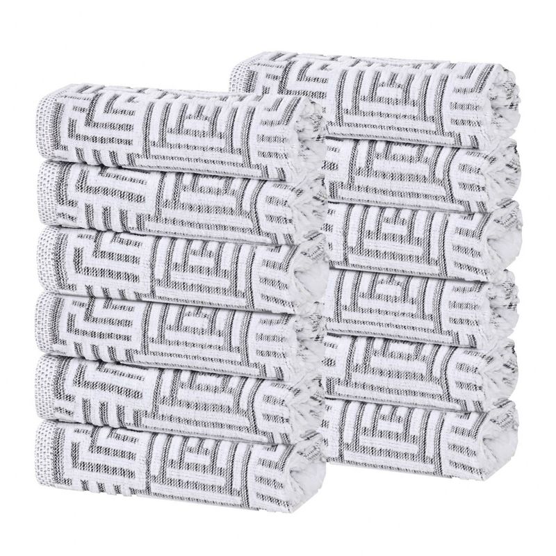 Cotton Modern Geometric Jacquard Soft Highly-Absorbent Face Towel Washcloth Set of 12 by Blue Nile Mills, 1 of 10