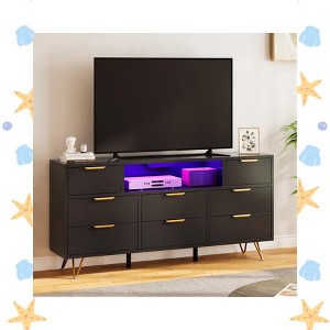 Spacious 8-Drawer Black Dresser with App-Controlled LED Lights & Built-in Charging Station – Ideal for Any Room - 1 of 4