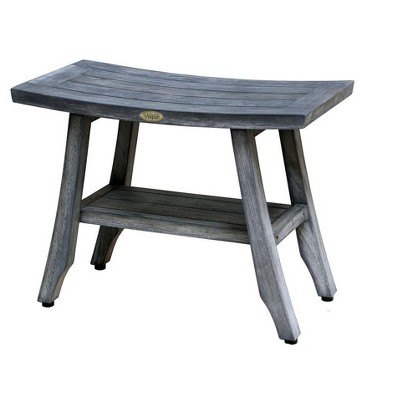 CoastalVouge® Satori® 24" Teak Wood Shower Bench with Shelf in Antique Gray Finish