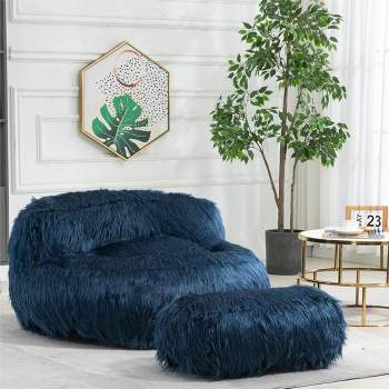 Lion Bean Bag Chairs And Ottoman,42.52" W Faux Fur Bean Bag Bucket Chair,Fluffy Lazy Sofa for Adults and Kids-Maison Boucle