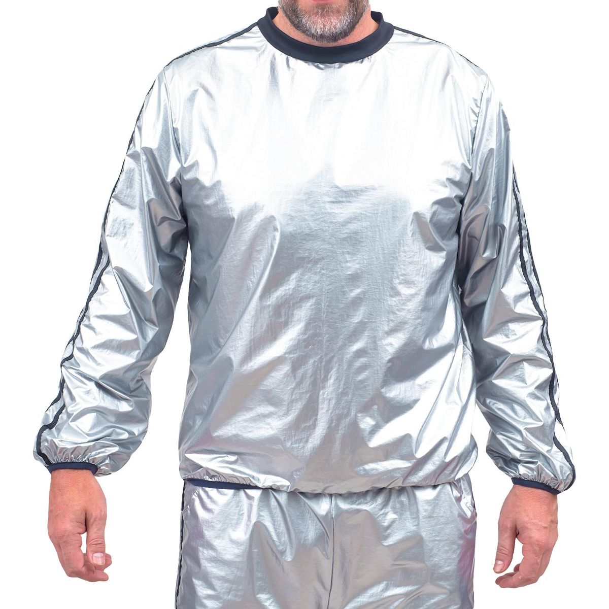 Costume Agent Todd & Margo Shiny Silver Workout Top and Pants Deluxe Sweatsuit Set for Halloween & Cosplay - thumbnail 3