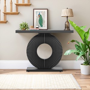 Lirago 40" Modern Console Table Entryway Sofa Table with Geometric Base Elegant Flower Design Sturdy Top Multi Purpose for Living Room Black - 1 of 4