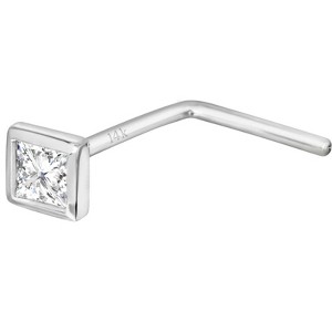 Jewelry Avalanche Bezel Set Princess Cut Diamond L-Shape Nose Stud - Solid 14K Gold - 22G - 1 of 4