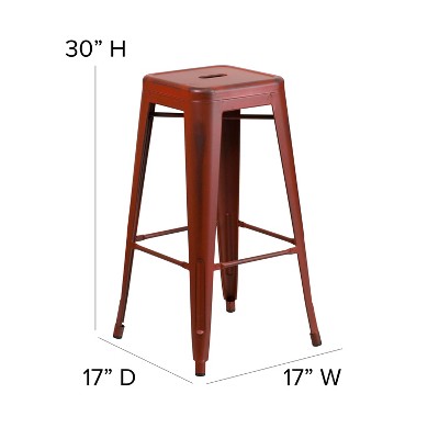 Distressed Kelly Red 30" Industrial Metal Bar Stool
