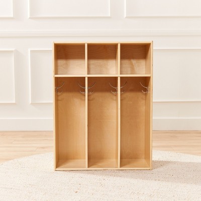 Natural Birch 3-Section Toddler Coat Locker with Hooks