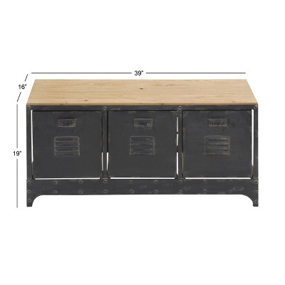 Industrial Charm Black and Cocoa Brown Storage Bench with 3 Drawers
