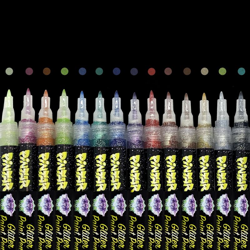 Pintar Acrylic Glitter Paint Pens - 0.7mm Ultra Fine Tips, 14 Vibrant, Glossy, Water-based Acrylic Paint Pens, Draw On Rocks, Glass, Ceramic, Plastic, 1 of 10