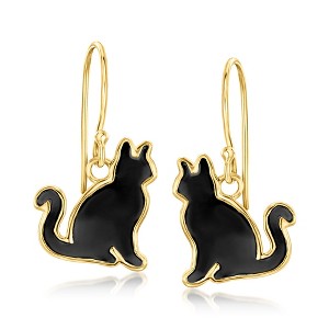 Ross-Simons Onyx Cat Drop Earrings in 18kt Gold Over Sterling - 1 of 3