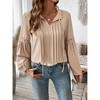 Women Top V Neck Long Lantern Sleeve Casual Blouse Elegant Tied Front Shirt - 4 of 4