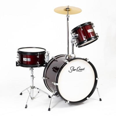 StarQuest Junior 3-Piece Drum Set, Metallic Wine Red Finish with Bass, Snare, Tom and Crash Cymbal, Perfect for Young Drummers and Beginners