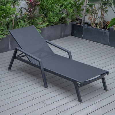 Black Aluminum Adjustable Patio Sling Chaise Lounge Chair