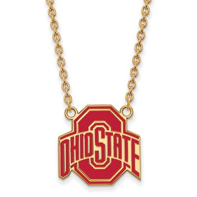 Black Bow Jewelry 14k Yellow Gold Plated Sterling Silver Ohio State Buckeyes NCAA Necklace 18 Inch