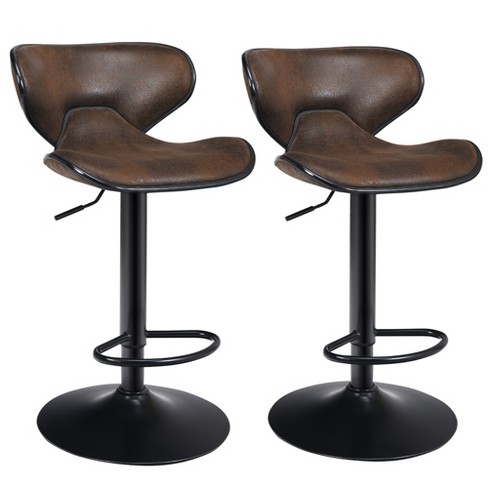 Costway Set Of 2 Adjustable Bar Stools Swivel Bar Chairs Hot-stamping Cloth  Retro Brown Low Back : Target