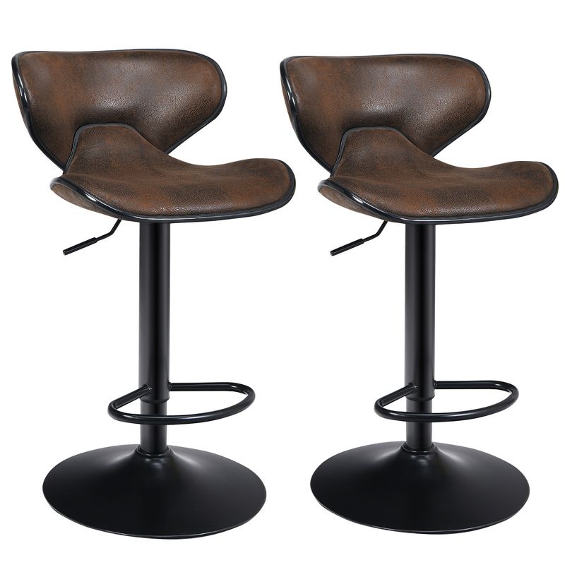 Costway Set of 2 Adjustable Bar Stools Swivel Bar Chairs Pub Kitchen Brown, 1 of 11