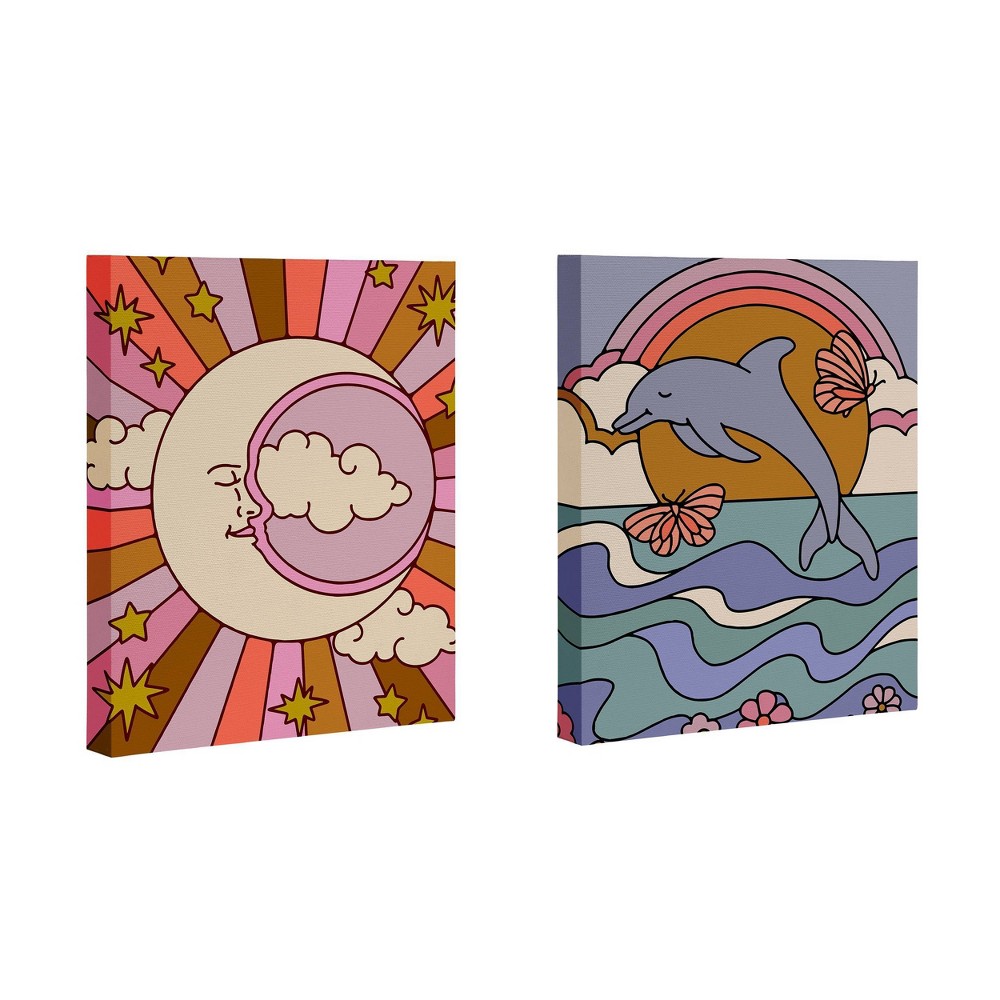 Photos - Other Decoration Deny Designs: UV Resistant 8"x10" Kira Moonburst Dolphin Canvases, Modern Wall Art Set