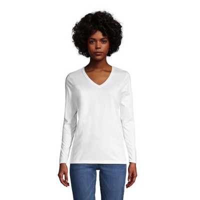 Lands' End Women's Relaxed Supima Cotton Long Sleeve V-Neck T-Shirt