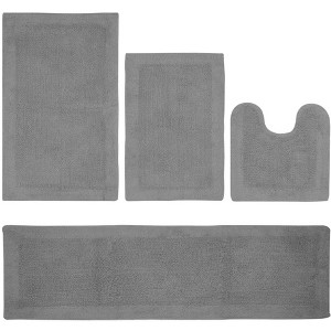 Edge Bath Rug 100% Premium Cotton Ultra-Soft Water Absorbent Tufted Solid Reversible 4 Piece Bathroom Rug Set for Machine Washable Bathmat - 1 of 2