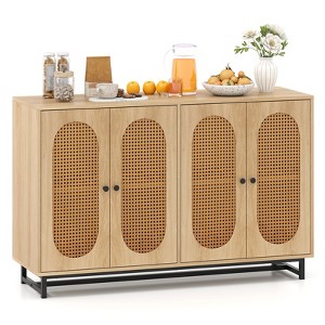 Tangkula Sideboard Buffet Cabinet 50" Rattan Coffee Bar Cabinet with 4 Doors and Adjustable Shelves - 1 of 4