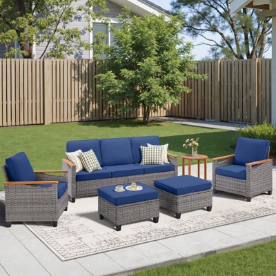 Outdoor Wicker Patio Seating Set All Weather PE Rattan Conversation Set with Cushion
